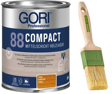 GORI 88 Compact-Lasur – Mittelschichtige Holzlasur (0,75 Liter) - Kiefer + Profi Pinsel